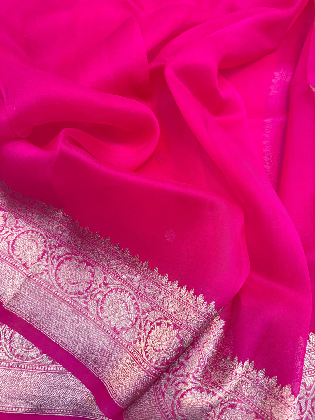 Rani Pink Banarasi Handloom Kora Silk Saree