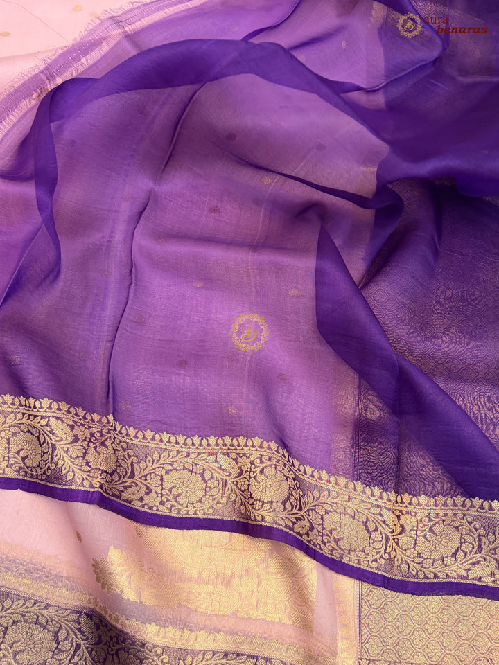 Baby Pink Pure Kora Silk Banarasi Saree with Konia