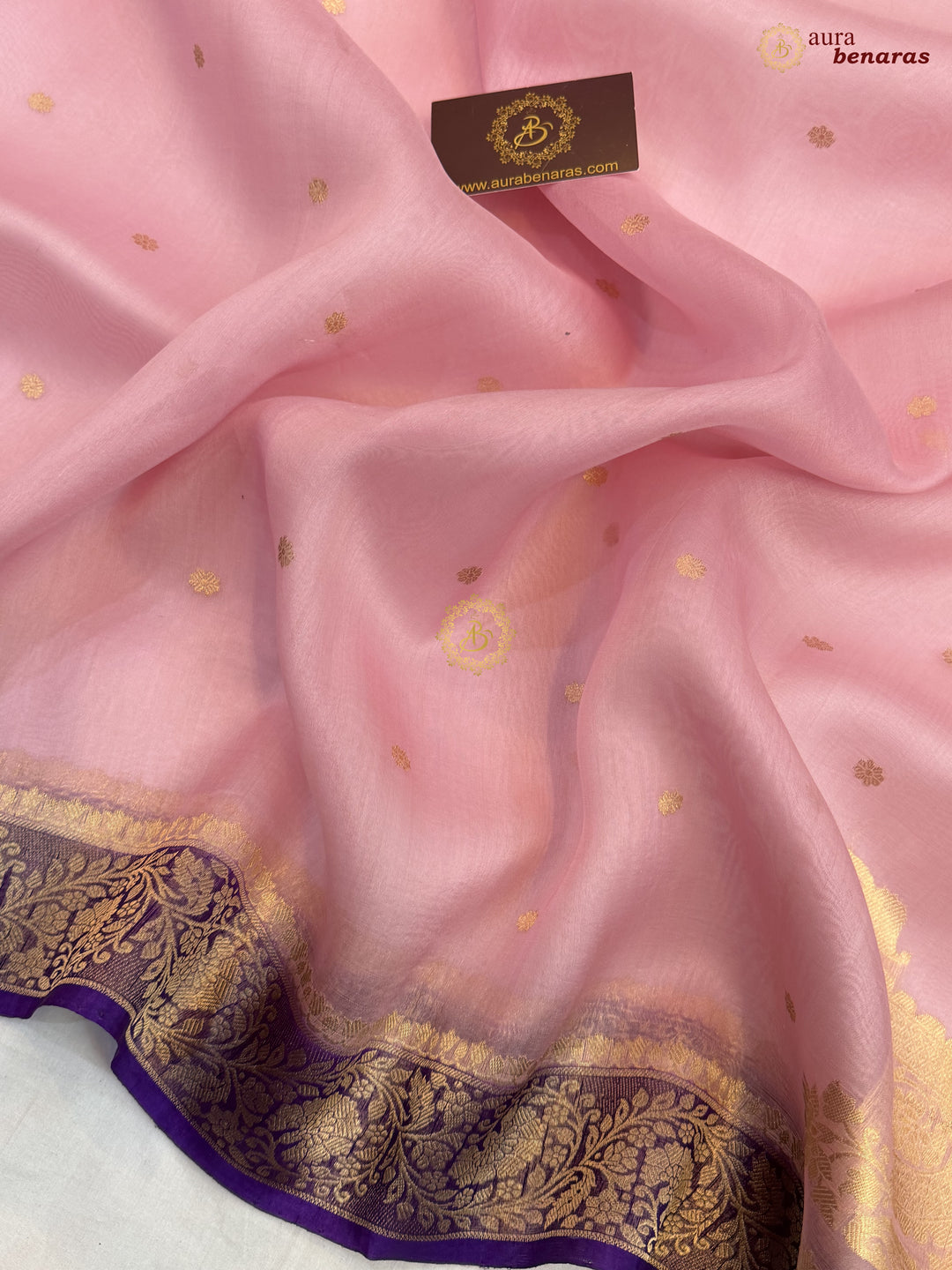 Baby Pink Pure Kora Silk Banarasi Saree with Konia