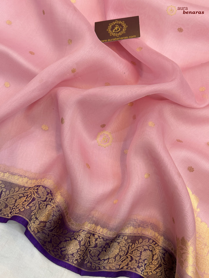 Baby Pink Pure Kora Silk Banarasi Saree with Konia