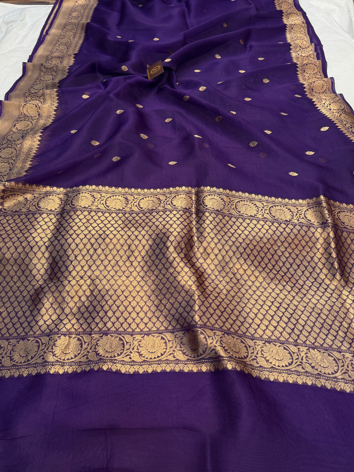 Purple Banarasi Handloom Kora Silk Saree