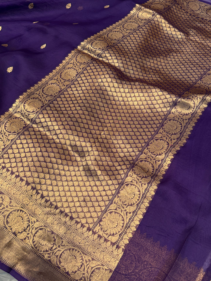 Purple Banarasi Handloom Kora Silk Saree