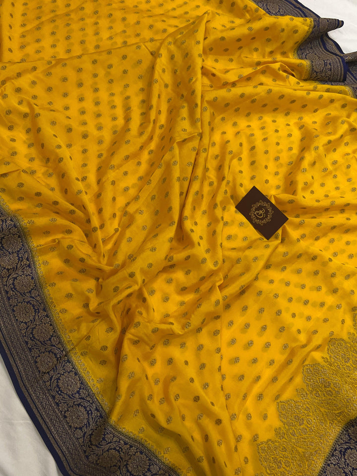 Yellow Pure Banarasi Khaddi Crepe Silk Saree - Aura Benaras