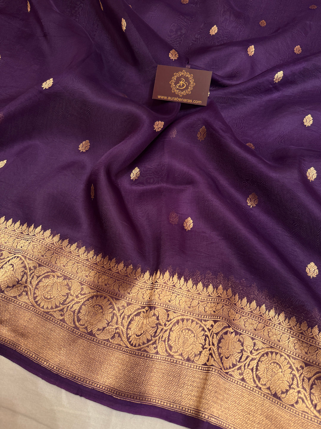 Purple Banarasi Handloom Kora Silk Saree
