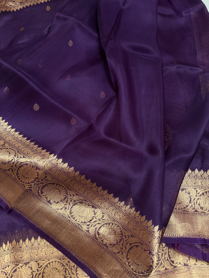 Purple Banarasi Handloom Kora Silk Saree