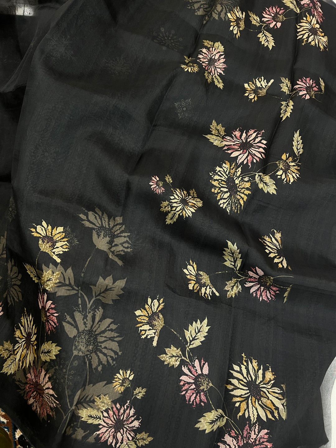 Black Banarasi Handloom Kora Silk Saree