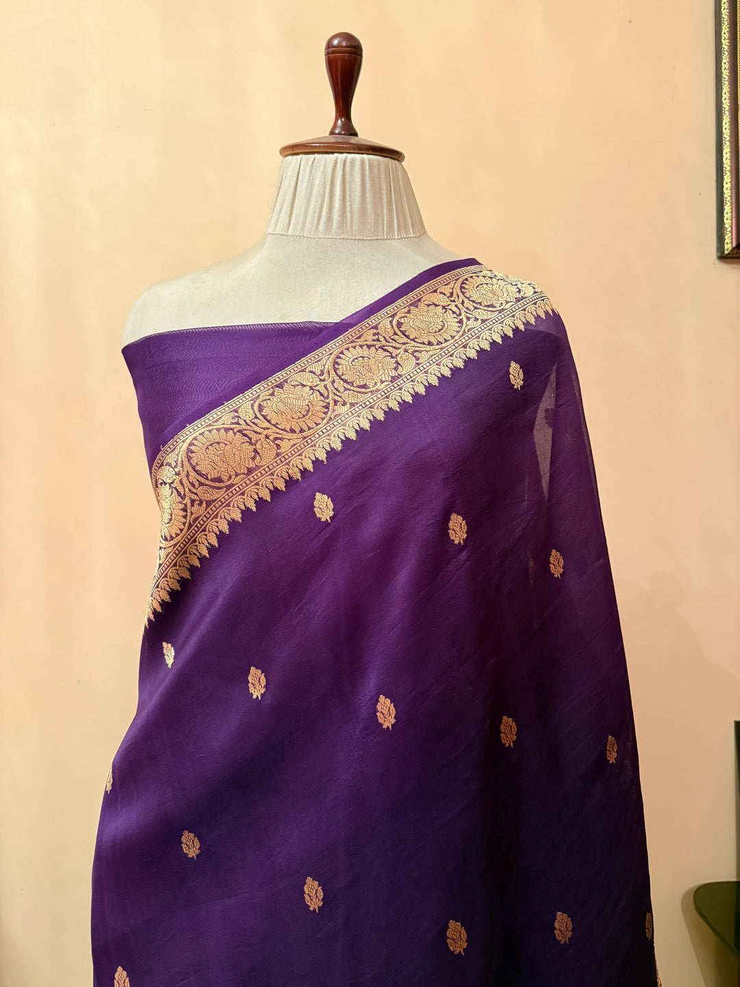 Purple Banarasi Handloom Kora Silk Saree