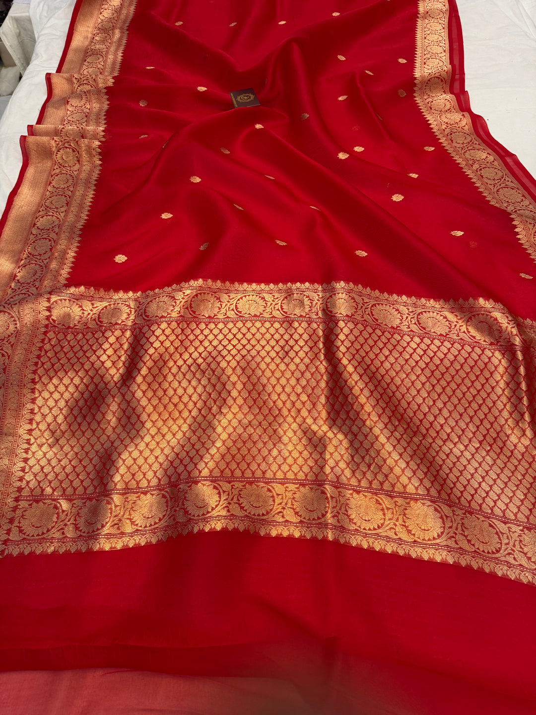 Red Banarasi Handloom Kora Silk Saree