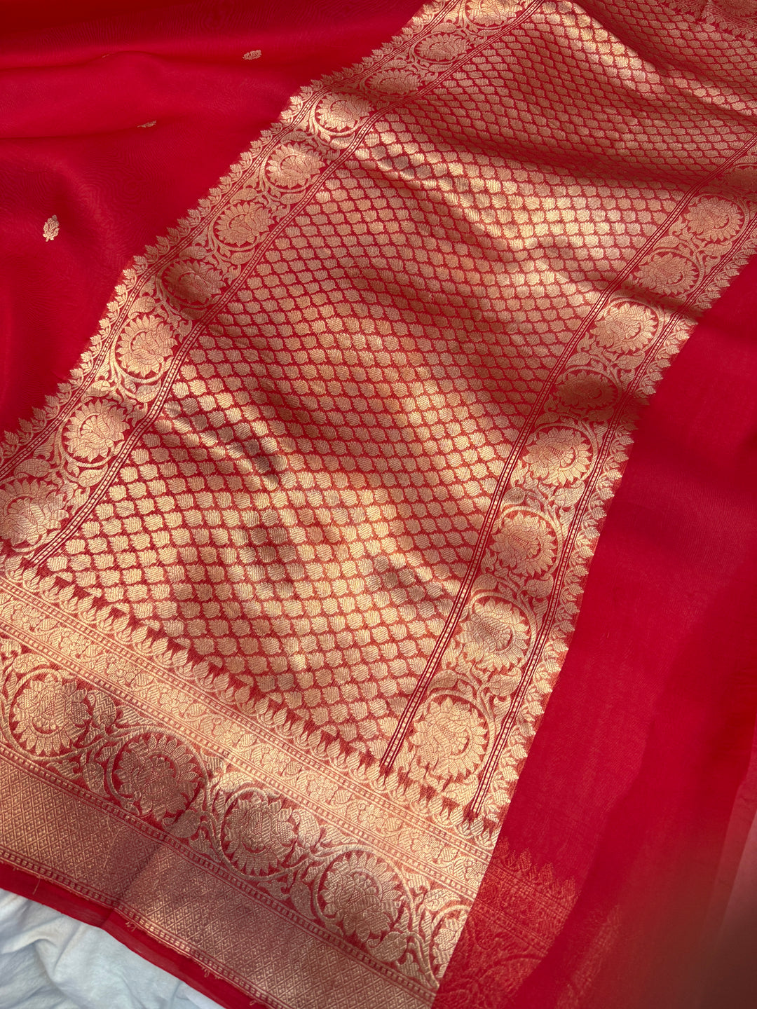 Red Banarasi Handloom Kora Silk Saree