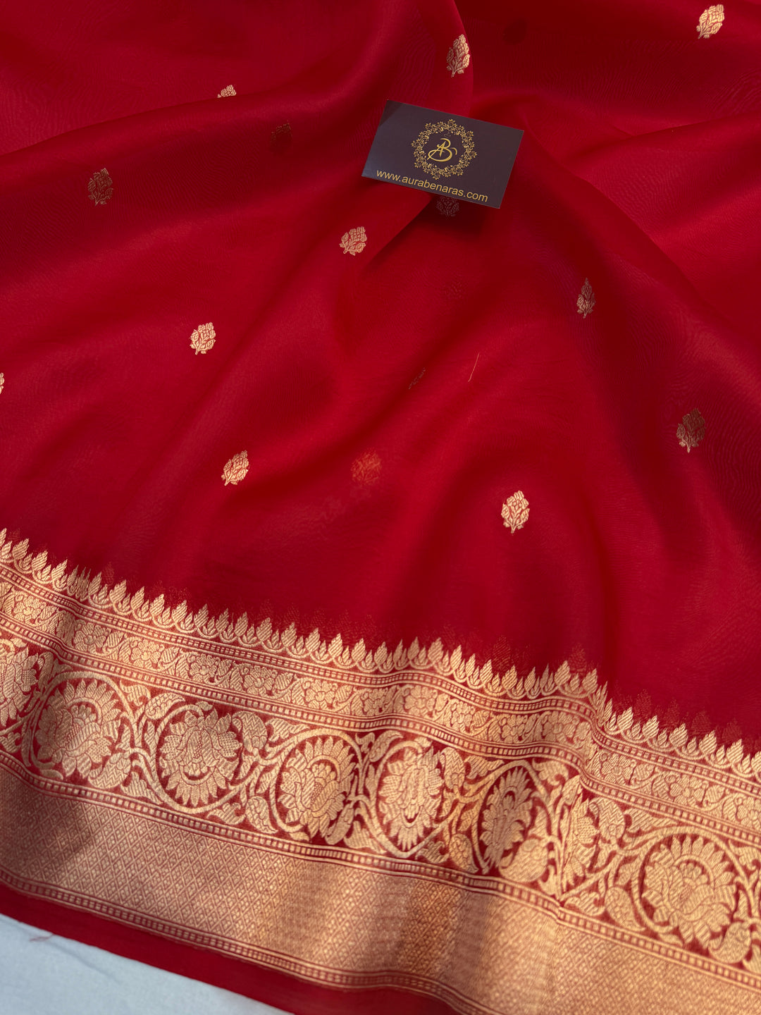 Red Banarasi Handloom Kora Silk Saree