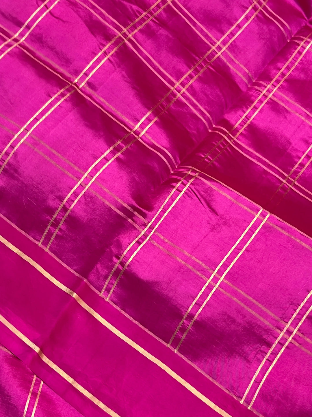 Rani Pink Banarasi Silk Saree | Zari Checks & Mashru Border