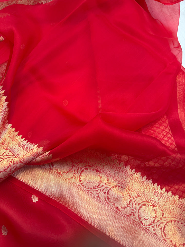 Red Banarasi Handloom Kora Silk Saree