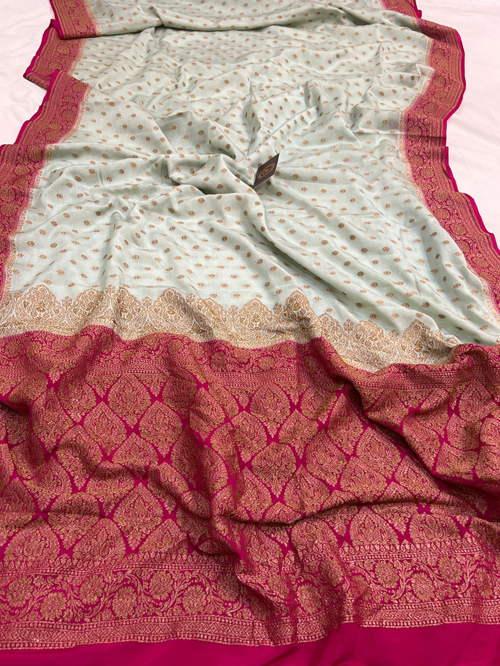 Pastel Grey Pure Banarasi Khaddi Crepe Silk Saree - Aura Benaras