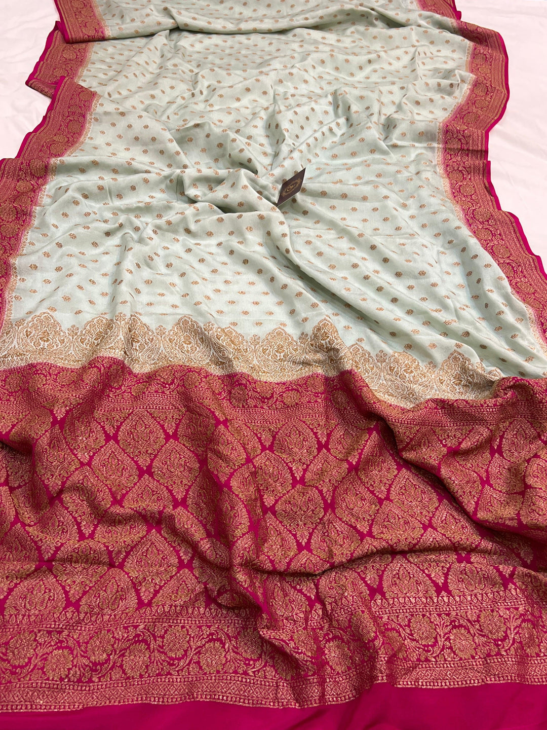 Pastel Grey Pure Banarasi Khaddi Crepe Silk Saree - Aura Benaras