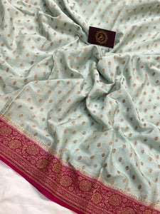 Pastel Grey Pure Banarasi Khaddi Crepe Silk Saree - Aura Benaras