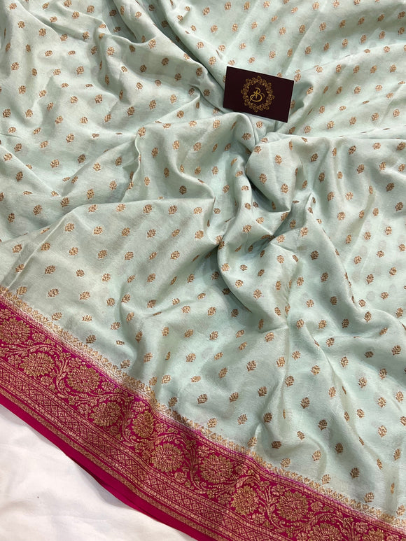 Pastel Grey Pure Banarasi Khaddi Crepe Silk Saree - Aura Benaras