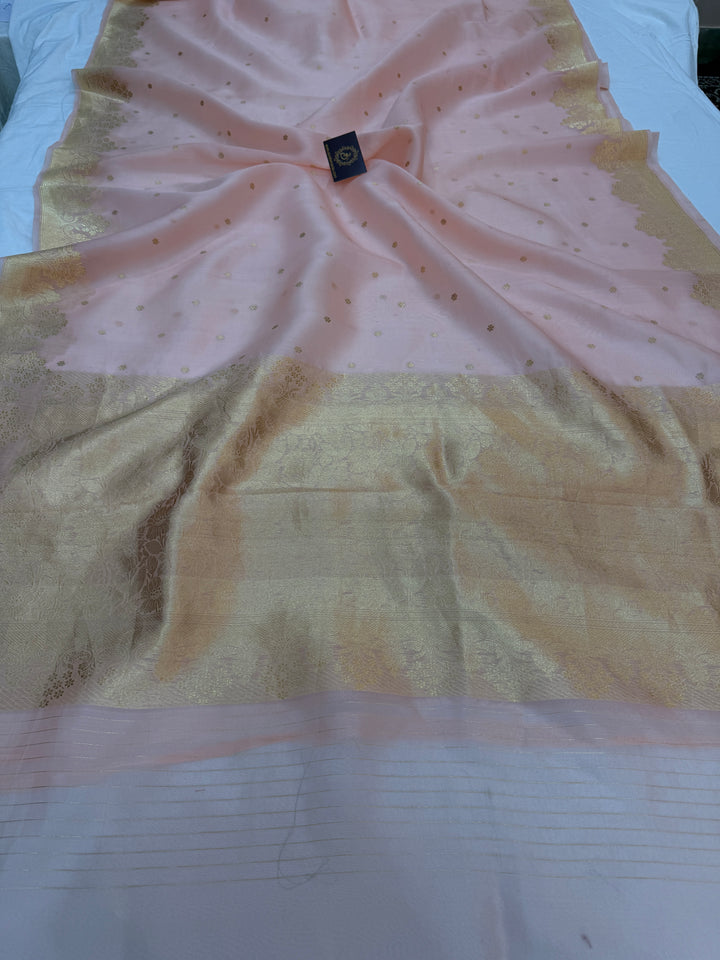 Baby Pink Pure Kora Silk Handloom Banarasi Saree