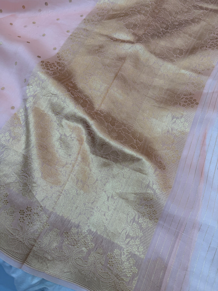 Baby Pink Pure Kora Silk Handloom Banarasi Saree