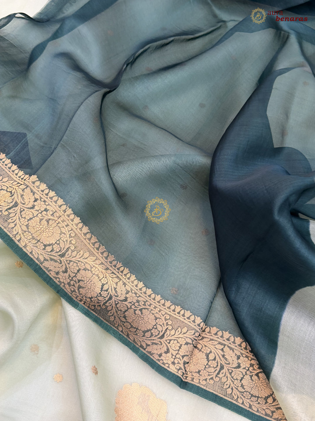 Pista Green Pure Kora Silk Banarasi Saree with Konia
