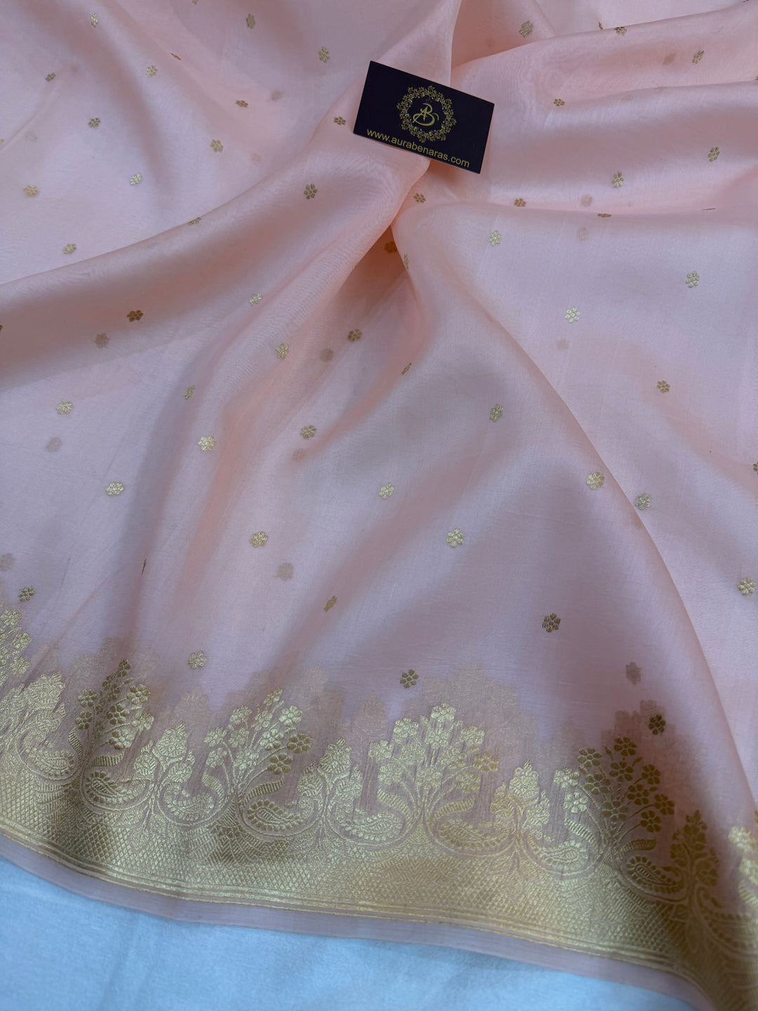 Baby Pink Pure Kora Silk Handloom Banarasi Saree