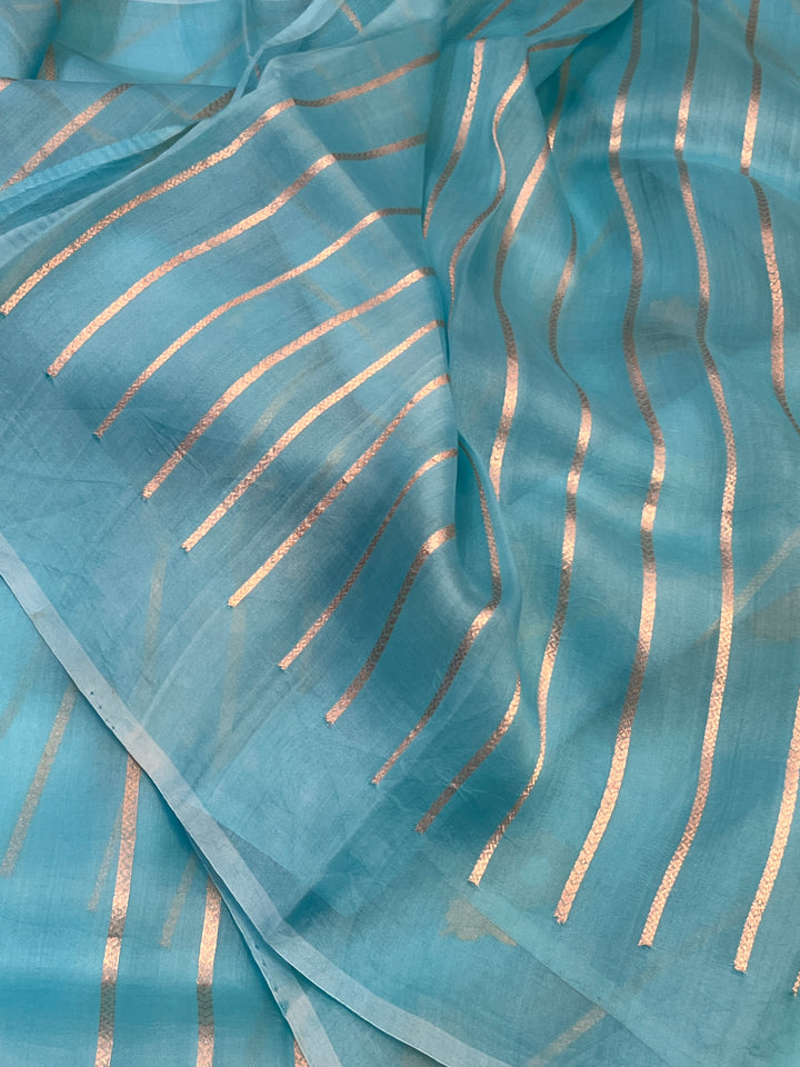 Sky Blue Banarasi Handloom Kora Silk Saree