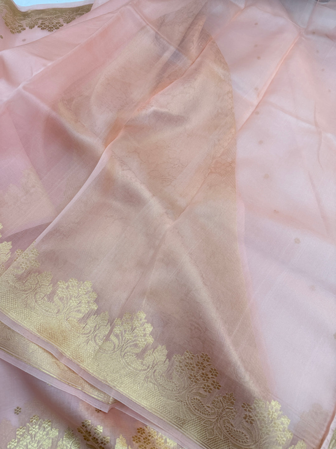 Baby Pink Pure Kora Silk Handloom Banarasi Saree