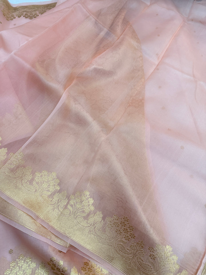 Baby Pink Pure Kora Silk Handloom Banarasi Saree