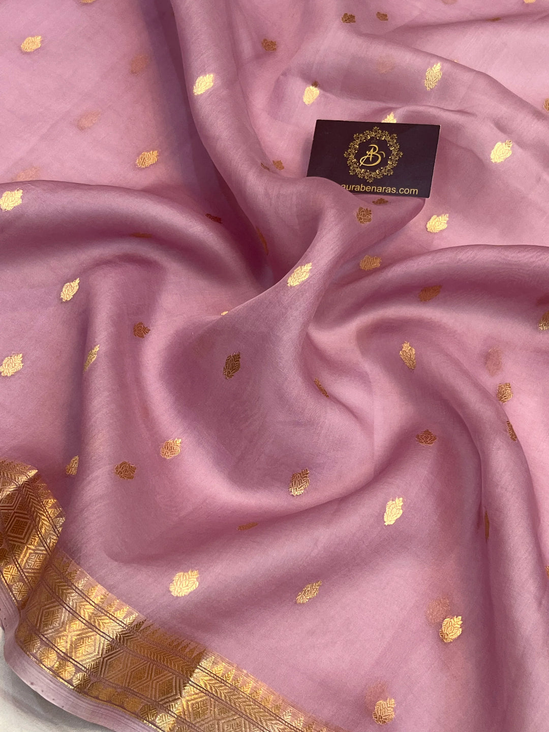 Dusty Lavender Pure Kora Silk Banarasi Saree with Kadhwa Butis 