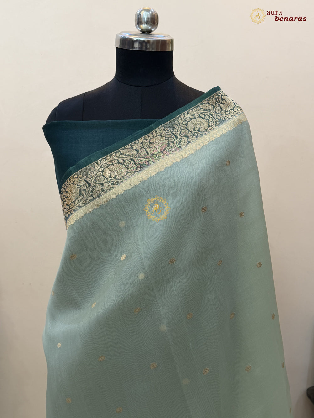 Pista Green Pure Kora Silk Banarasi Saree with Konia