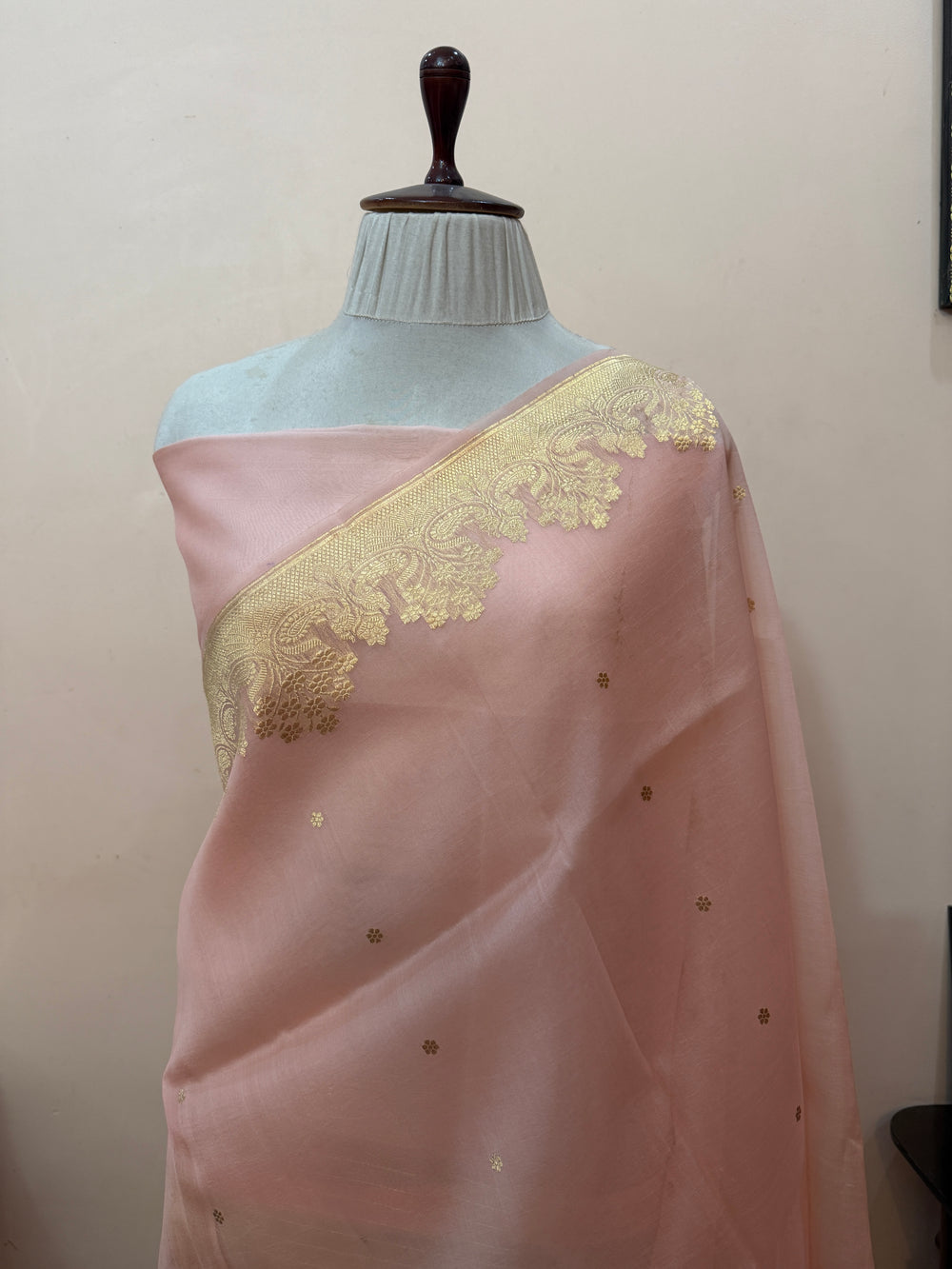 Baby Pink Pure Kora Silk Handloom Banarasi Saree
