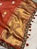 Rust Red Banarasi Handloom Kora Silk Saree - Aura Benaras