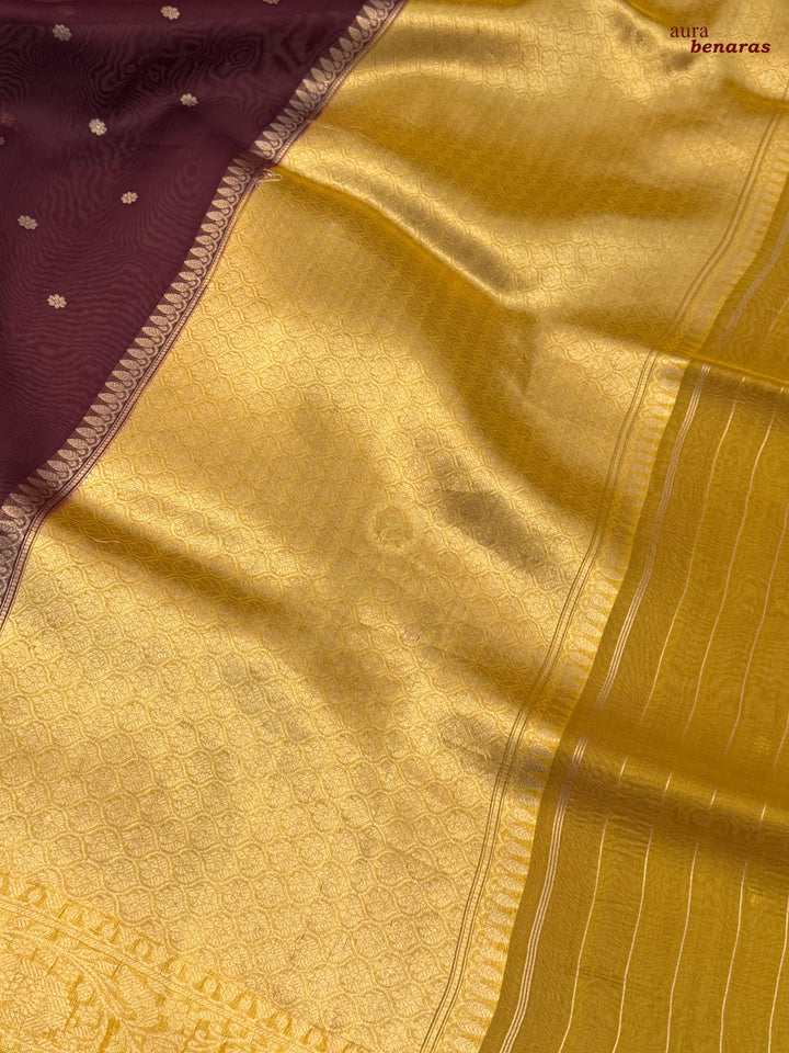 Chocolate Brown Pure Kora Silk Banarasi Saree with Konia