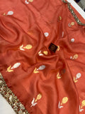 Rust Red Banarasi Handloom Kora Silk Saree - Aura Benaras