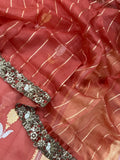 Rust Red Banarasi Handloom Kora Silk Saree - Aura Benaras