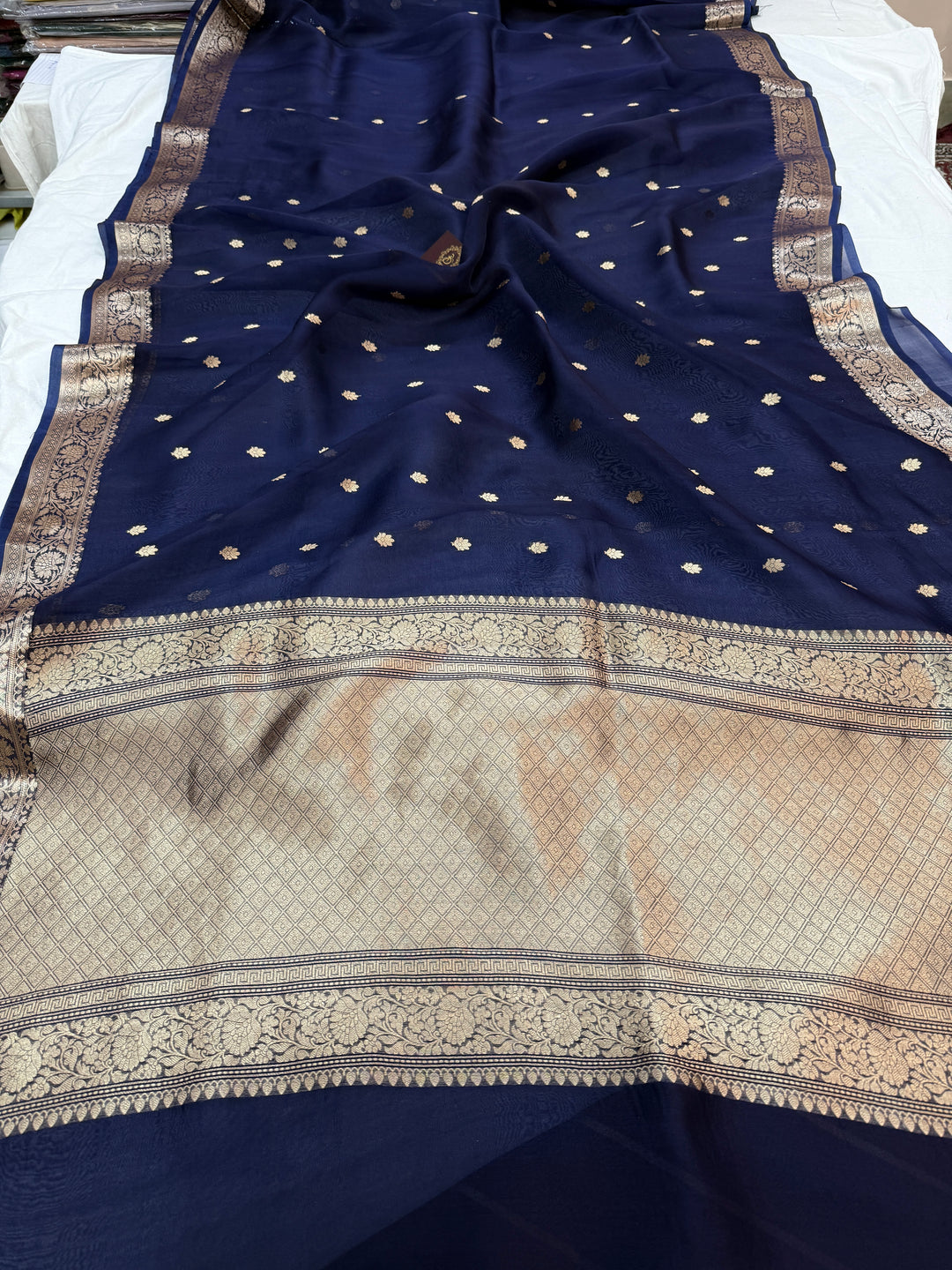 Navy Blue Banarasi Handloom Kora Silk Saree