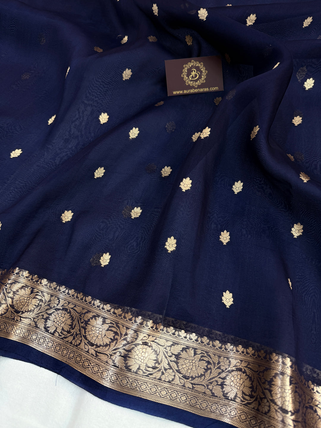 Navy Blue Banarasi Handloom Kora Silk Saree