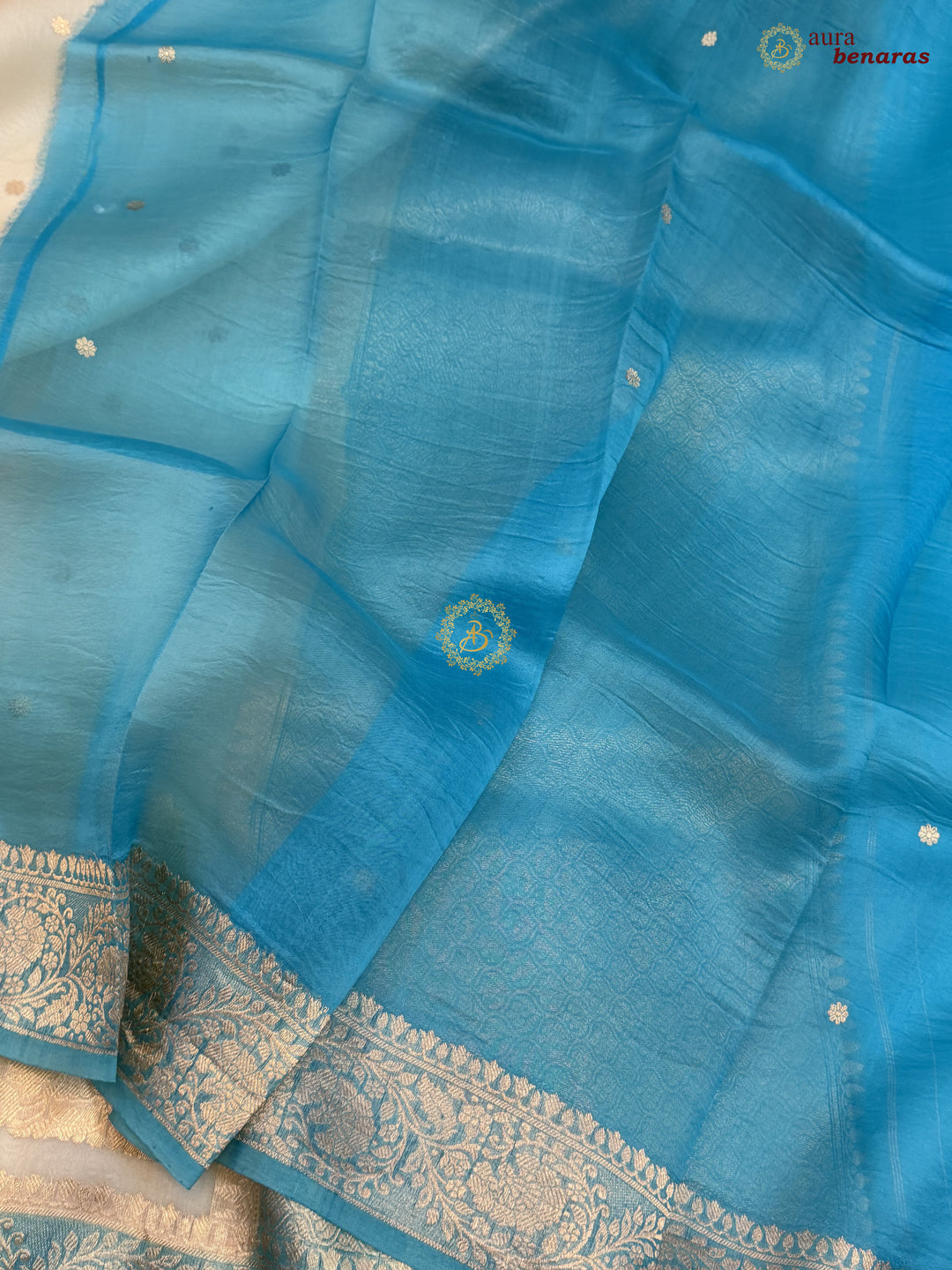 Cream Pure Kora Silk Banarasi Saree with Konia