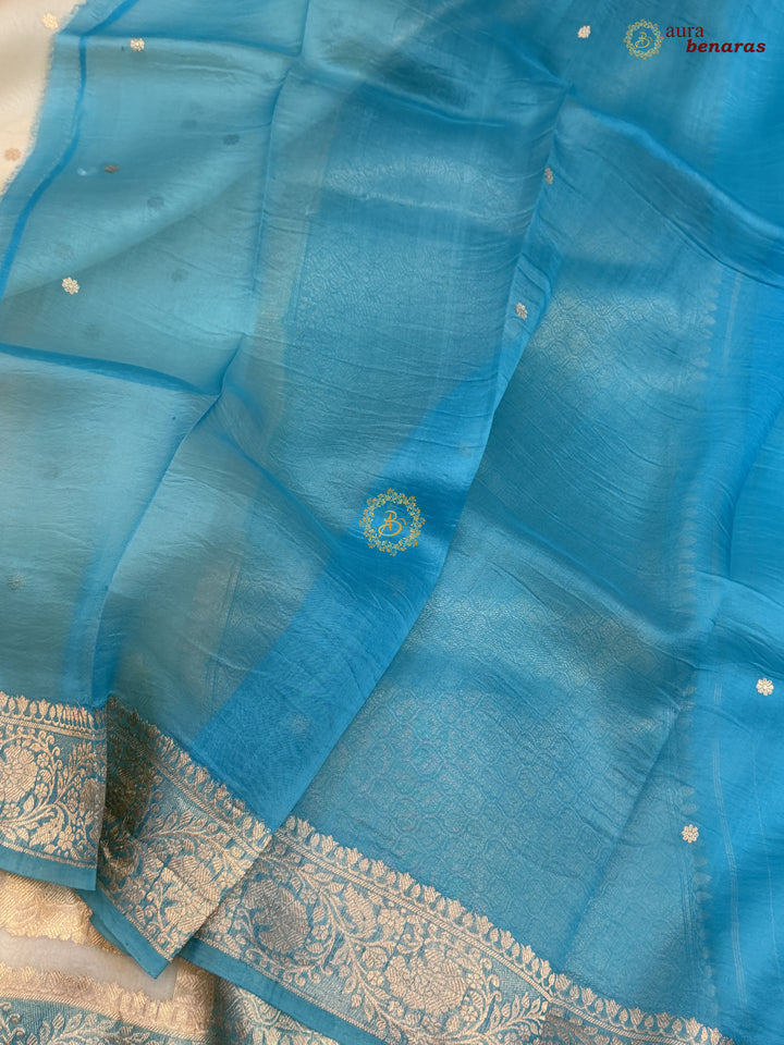 Cream Pure Kora Silk Banarasi Saree with Konia