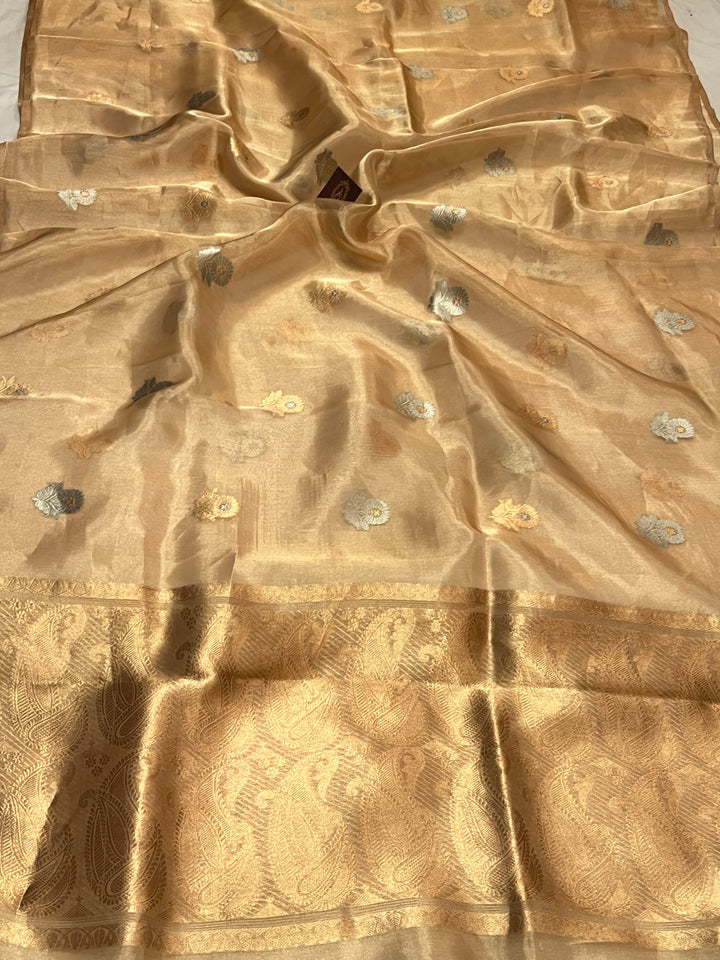 Golden Pure Tissue Silk Handloom Banarasi Saree
