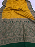 Mustard Yellow Pure Banarasi Khaddi Crepe Silk Saree - Aura Benaras