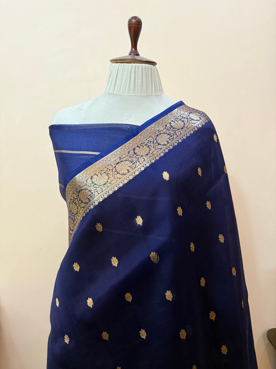 Navy Blue Banarasi Handloom Kora Silk Saree