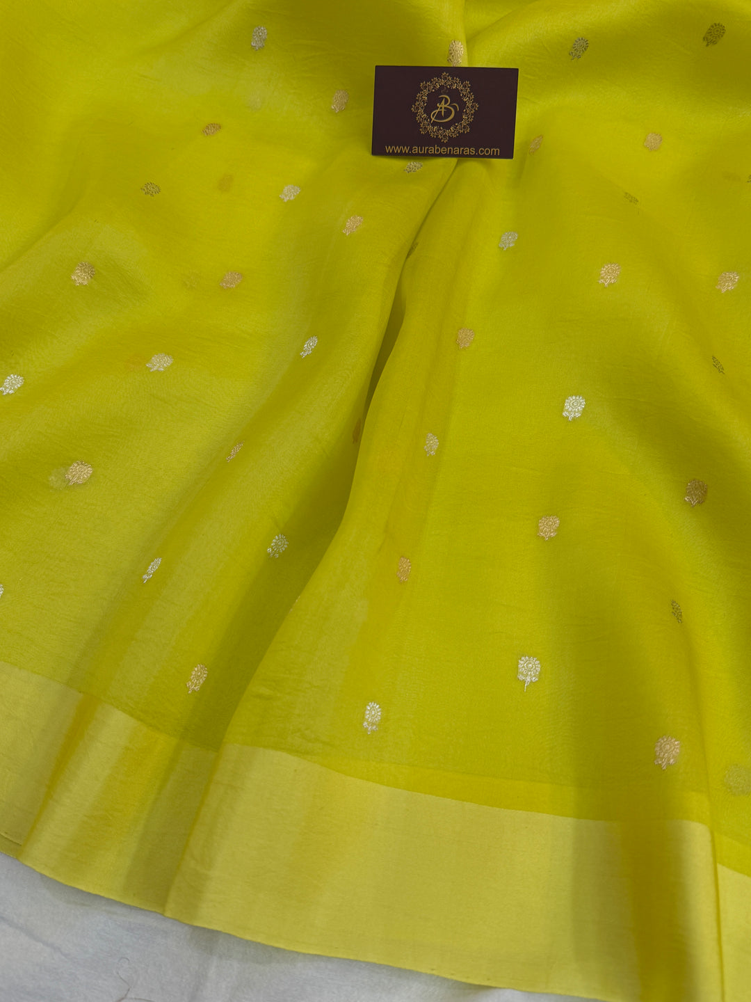 Lemon Yellow Pure Kora Silk Handloom Banarasi Saree
