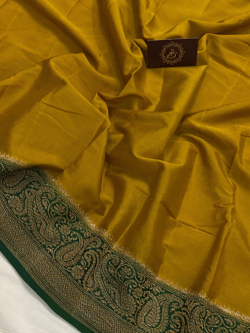 Mustard Yellow Pure Banarasi Khaddi Crepe Silk Saree - Aura Benaras