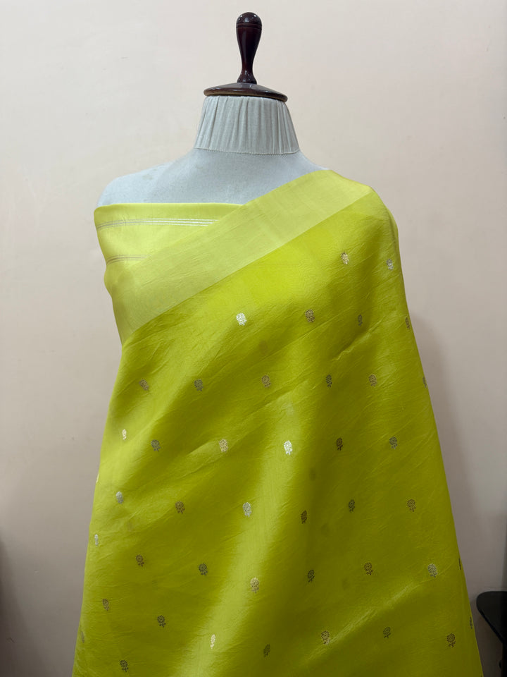 Lemon Yellow Pure Kora Silk Handloom Banarasi Saree