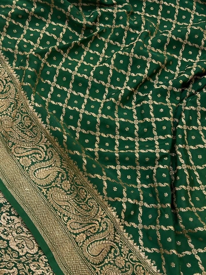 Mustard Yellow Pure Banarasi Khaddi Crepe Silk Saree - Aura Benaras