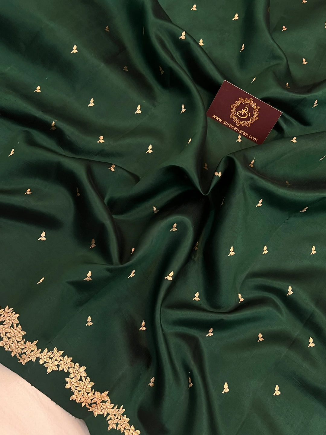 Bottle Green Banarasi Silk Saree | Kadhwa & Designer Border