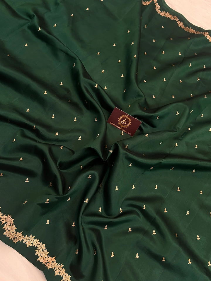 Bottle Green Banarasi Silk Saree | Kadhwa & Designer Border