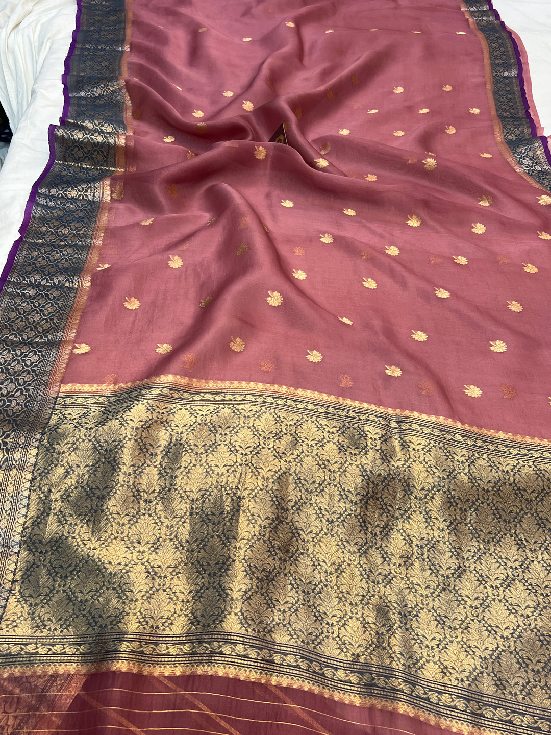 Onion Pink Banarasi Handloom Kora Silk Saree
