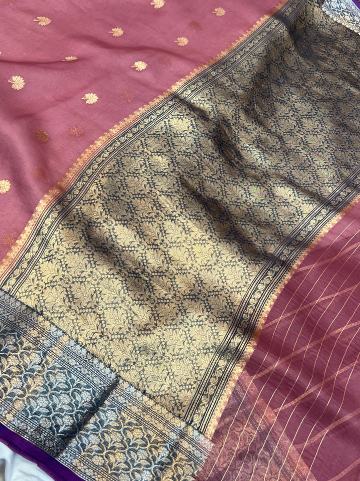 Onion Pink Banarasi Handloom Kora Silk Saree
