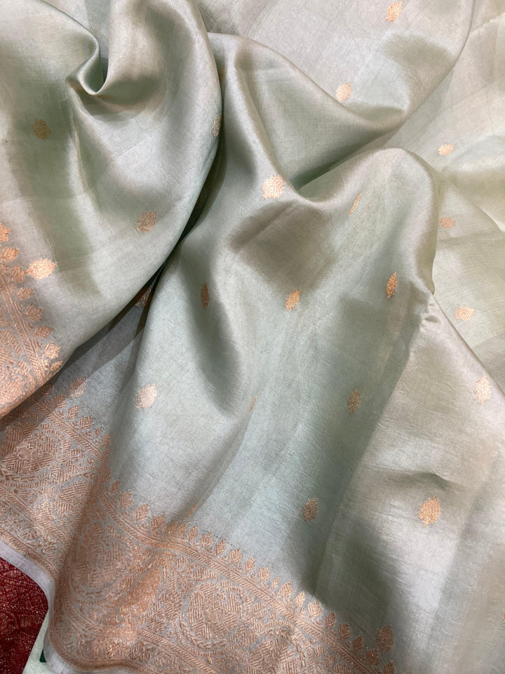 Pista Green Pure Banarasi Handloom Silk Saree - Aura Benaras